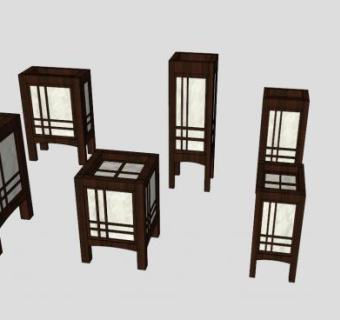 各式日式实木落地灯SU模型下载_sketchup草图大师SKP模型