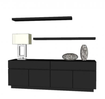 简约黑色餐具柜SU模型下载_sketchup草图大师SKP模型