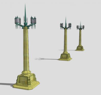 简欧广场灯双臂灯SU模型下载_sketchup草图大师SKP模型