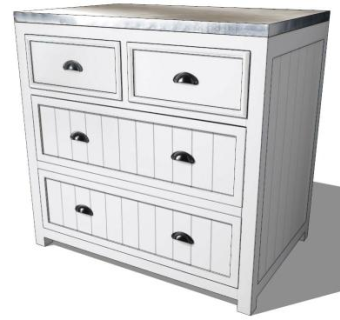 低元素4抽屉边柜SU模型下载_sketchup草图大师SKP模型