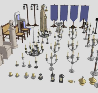 各式灯具大厅装饰SU模型下载_sketchup草图大师SKP模型