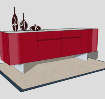 四个抽屉橡木餐具柜SU模型下载_sketchup草图大师SKP模型