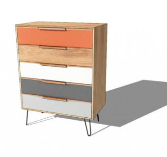 5个彩色抽屉的边柜SU模型下载_sketchup草图大师SKP模型