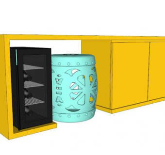 黄色餐边柜SU模型下载_sketchup草图大师SKP模型