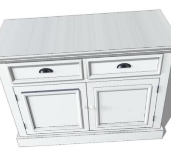 白色的木制餐具柜SU模型下载_sketchup草图大师SKP模型