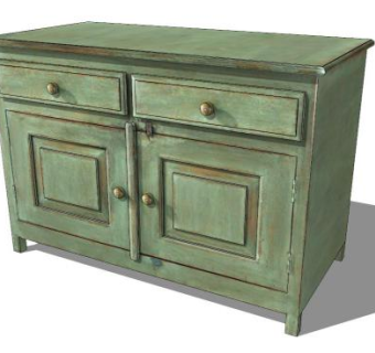 褪色橄榄绿色餐边柜SU模型下载_sketchup草图大师SKP模型