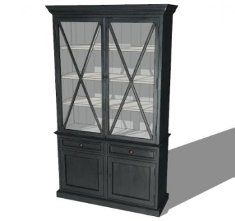 黑色古典餐具柜SU模型下载_sketchup草图大师SKP模型