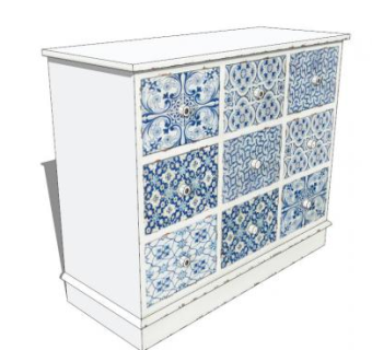 木制蓝白色储物边柜SU模型下载_sketchup草图大师SKP模型