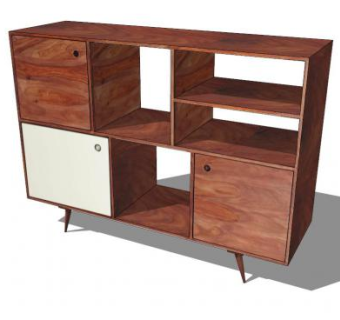 带滑动门的复古边柜SU模型下载_sketchup草图大师SKP模型