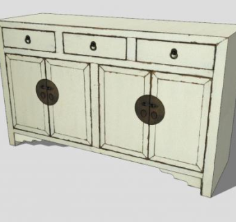 中式木制餐具柜SU模型下载_sketchup草图大师SKP模型