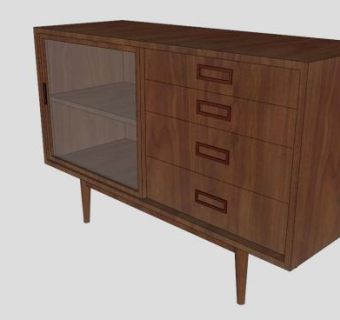 棕色小型餐具柜SU模型下载_sketchup草图大师SKP模型