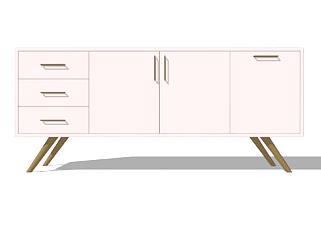 粉红色和金色斯堪的纳维亚餐具柜SU模型下载_sketchup...