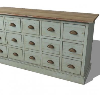 15个抽屉的边柜SU模型下载_sketchup草图大师SKP模型