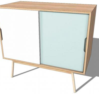 双滑门复古边柜SU模型下载_sketchup草图大师SKP模型