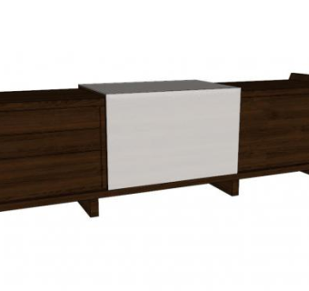 棕色实木餐具柜SU模型下载_sketchup草图大师SKP模型