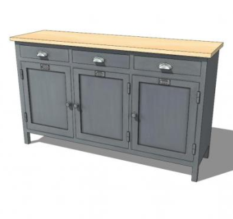 天然松木餐边柜SU模型下载_sketchup草图大师SKP模型