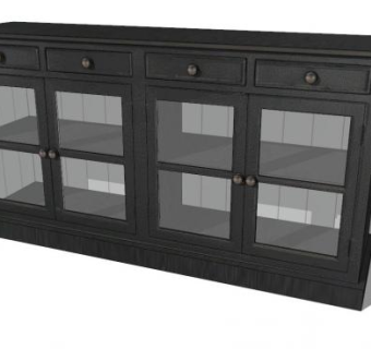 玻璃门木制餐具柜SU模型下载_sketchup草图大师SKP模型