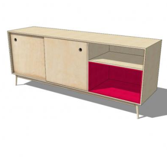 轻木复古风格餐边柜SU模型下载_sketchup草图大师SKP模型