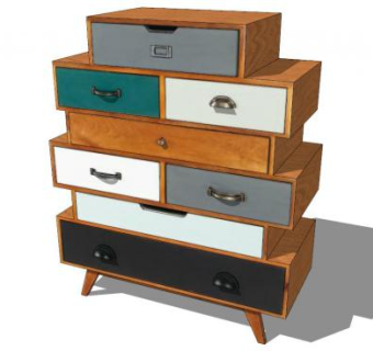 复古抽屉边柜SU模型下载_sketchup草图大师SKP模型