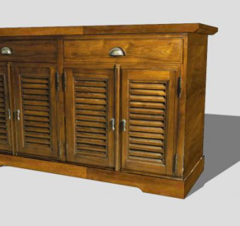 百叶门实木餐边柜SU模型下载_sketchup草图大师SKP模型