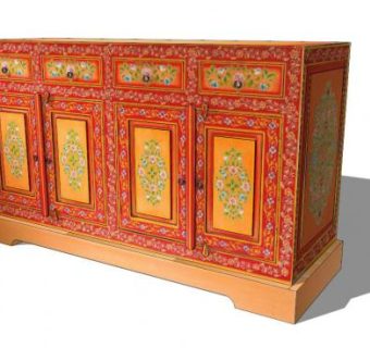 印度风格实木餐具柜SU模型下载_sketchup草图大师SKP模型