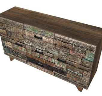 芒果木餐边柜SU模型下载_sketchup草图大师SKP模型