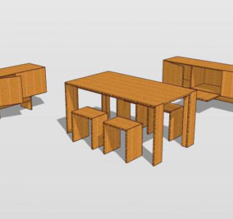 凳子桌子和餐具柜SU模型下载_sketchup草图大师SKP模型