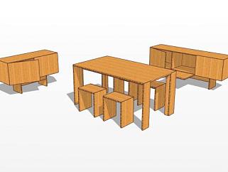 <em>凳子</em>桌子和餐具柜SU模型下载_sketchup草图大师SKP模型