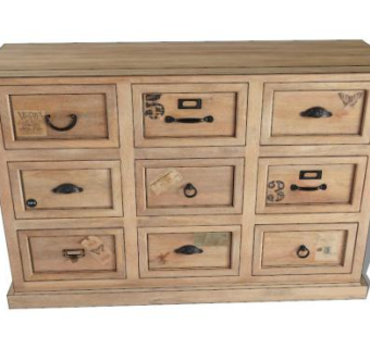 木制9个抽屉边柜SU模型下载_sketchup草图大师SKP模型