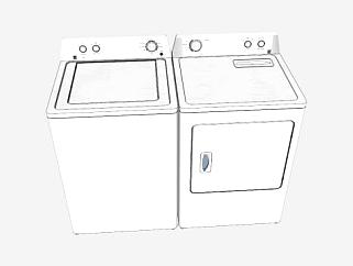 半自动型双桶白色洗衣机SU模型下载_sketchup草图大师SKP模型