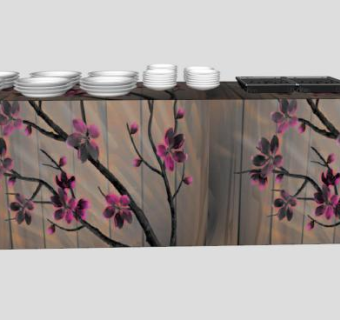 绘画樱桃餐具柜SU模型下载_sketchup草图大师SKP模型