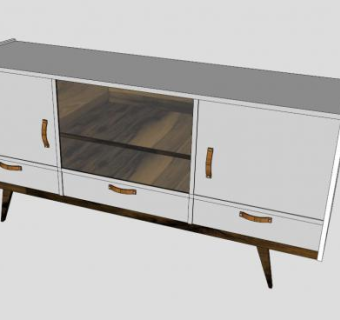 中世纪白色餐具柜SU模型下载_sketchup草图大师SKP模型