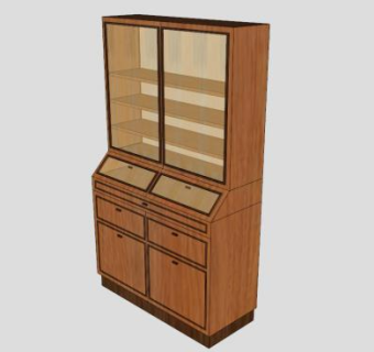 玻璃木制餐具柜SU模型下载_sketchup草图大师SKP模型