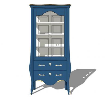 蓝色饰面餐边柜SU模型下载_sketchup草图大师SKP模型
