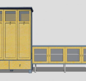 2个黄色餐具柜SU模型下载_sketchup草图大师SKP模型