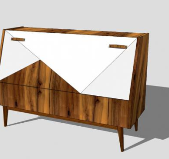 中世纪木制餐边柜SU模型下载_sketchup草图大师SKP模型