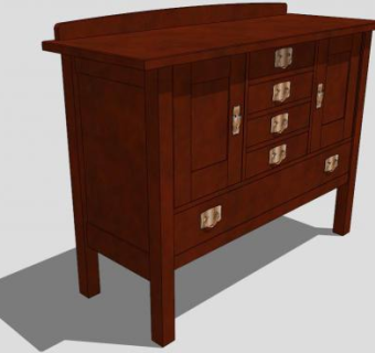 红木现代餐具柜SU模型下载_sketchup草图大师SKP模型