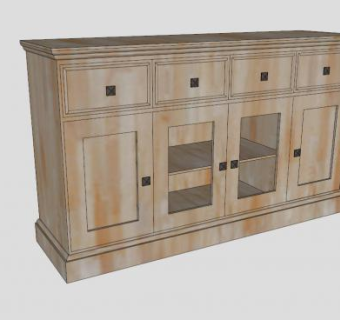 金合欢木材餐边柜SU模型下载_sketchup草图大师SKP模型