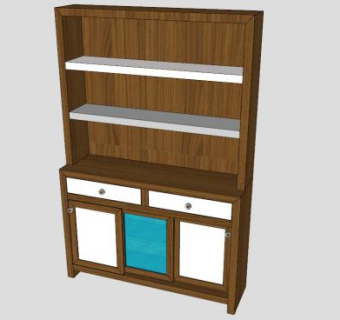 核桃木餐具柜SU模型下载_sketchup草图大师SKP模型