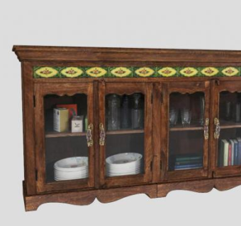 餐具柜老式浪漫4门SU模型下载_sketchup草图大师SKP模型