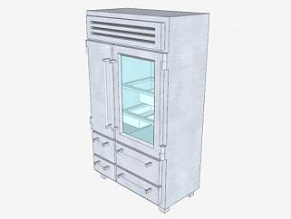 对开双门玻璃门电冰箱SU模型下载_sketchup草图大师SKP模型