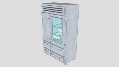 对开双门玻璃门电冰箱SU模型下载_sketchup草图大师SKP模型