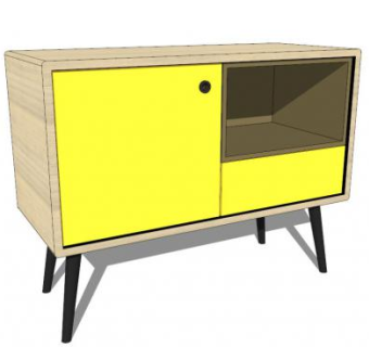 黄色小型餐边柜SU模型下载_sketchup草图大师SKP模型