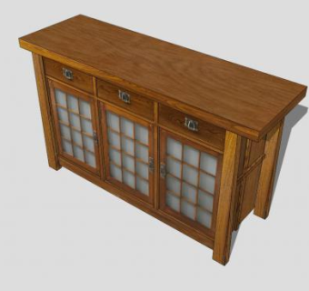 木制现代棕色餐具柜SU模型下载_sketchup草图大师SKP模型