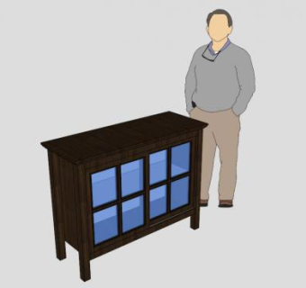 半玻璃推拉门餐边柜SU模型下载_sketchup草图大师SKP模型