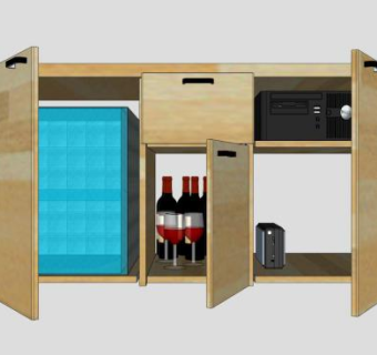 带迷你冰箱的餐边柜SU模型下载_sketchup草图大师SKP模型