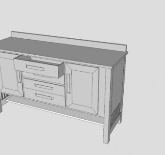 4个抽屉餐边柜SU模型下载_sketchup草图大师SKP模型