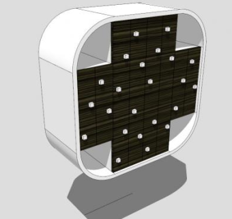1门和12抽屉餐边柜SU模型下载_sketchup草图大师SKP模型