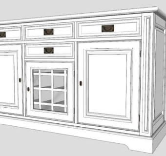 备有玻璃门的餐具柜SU模型下载_sketchup草图大师SKP模型