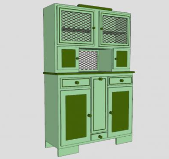 彩绘绿色餐具柜SU模型下载_sketchup草图大师SKP模型